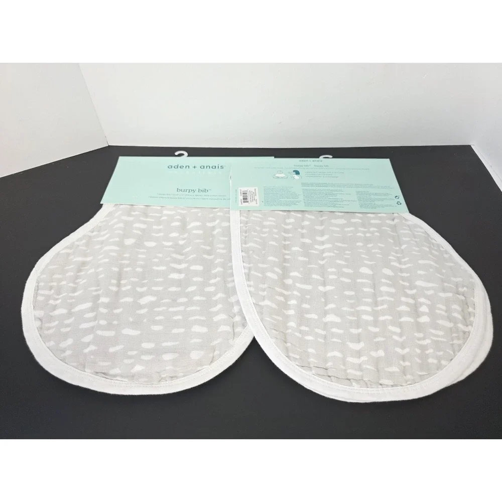 NWT Aden + And Anais Burpy Bibs grey white x2